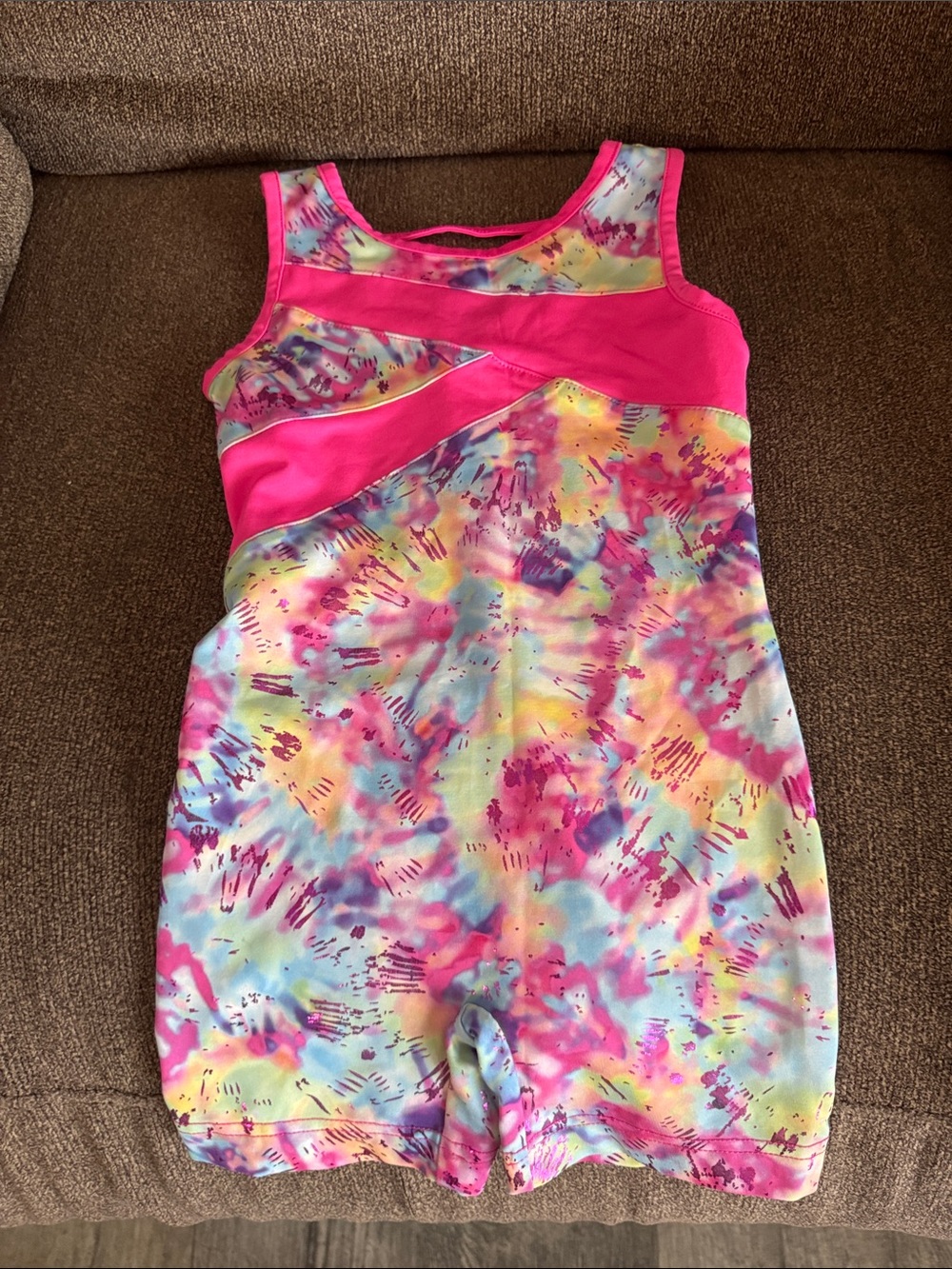 Danskin Now Girls' Tie-Dye Romper with Hot Pink Panels